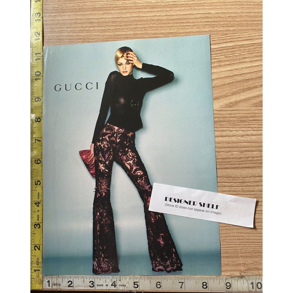 Gucci Lace Flair Pants Fashion 1999 Campaign Vintage Paper Print Advertisement